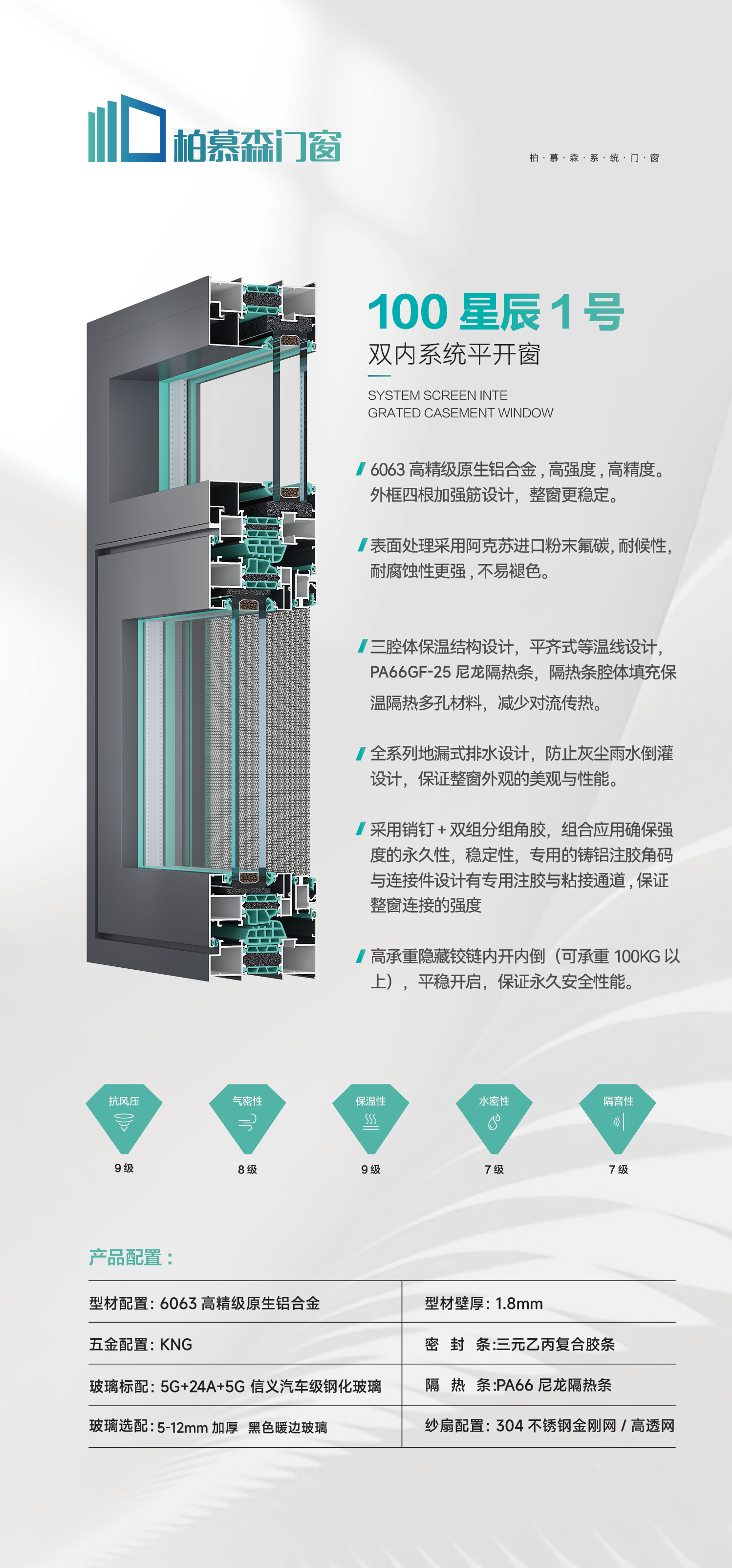 100星辰1号双内系统平开窗